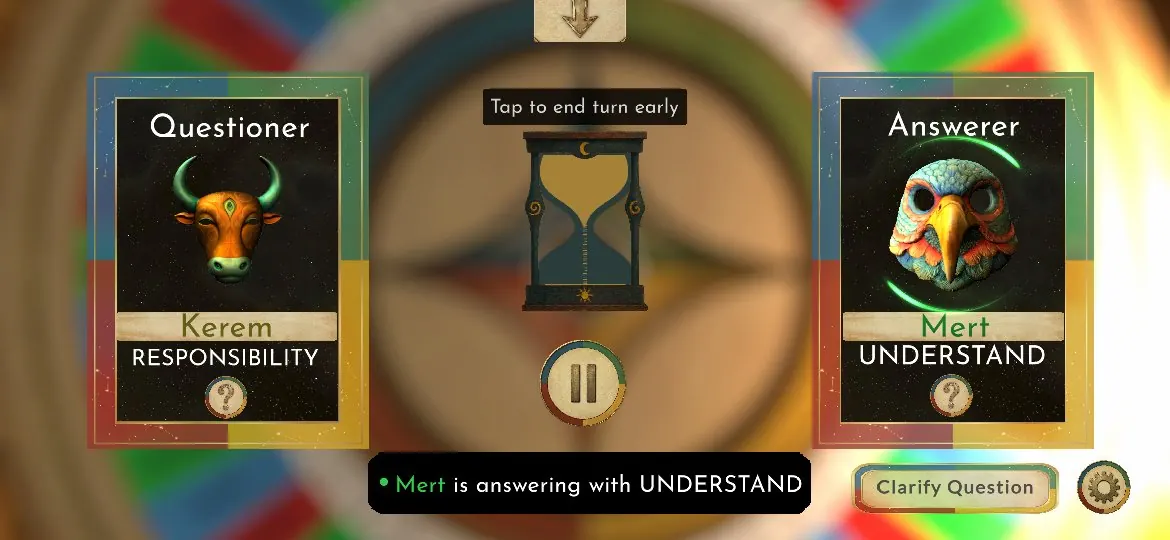 The Answerer answers with the word UNDERSTAND while the timer runs