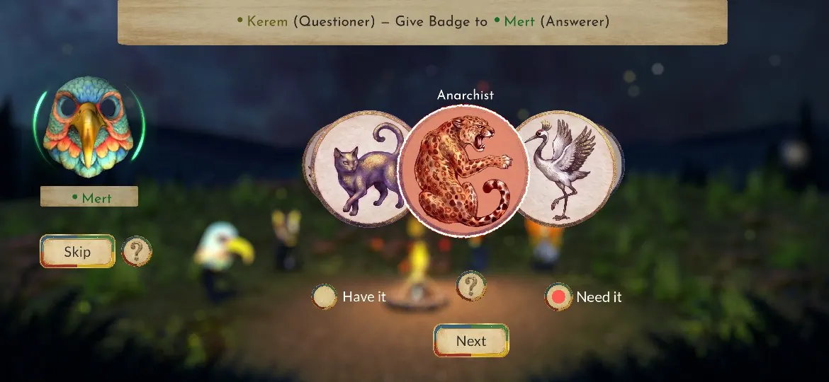 Choosing a badge for the Answerer from the badge carousel